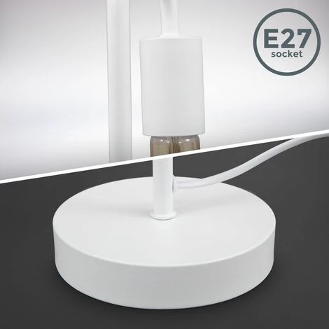 B.K.LICHT Lampe De Table Rétro, Lampe De Lecture Courbé, Métal Blanc Mat, Douille E27, Câble Avec Interrupteur, Lampe De Chevet Vintage 2 B.K.LICHT Lampe De Table Rétro, Lampe De Lecture Courbé, Métal Blanc Mat, Douille E27, Câble Avec Interrupteur, Lampe De Chevet Vintage – Image 2