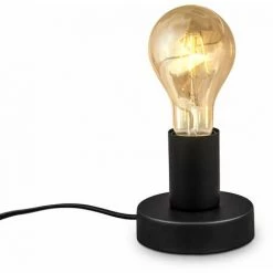 B.K.LICHT Lampe à Poser Rétro Lampe De Lecture Métal Noir Mat Douille E27 Câble Avec Interrupteur Lampe De Chevet Vintage Ø10cm