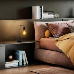 B.K.Licht I Lampe De Table Rétro, Lampe De Lecture En Forme De Lampadaire Courbé, Métal Noir Mat, Douille E27, Câble Avec Interrupteur, Lampe De Chevet Vintage 130x380mm -Lampe Soldes Boutique 25966804 5