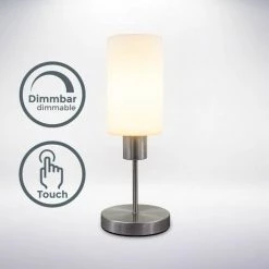 B.K.Licht Lampe De Table, Dimmable Sur 3 Niveaux Par Variateur Tactile, Douille E27 Pour Ampoule De 25W Max, Lampe De Chevet En Verre, Blanche