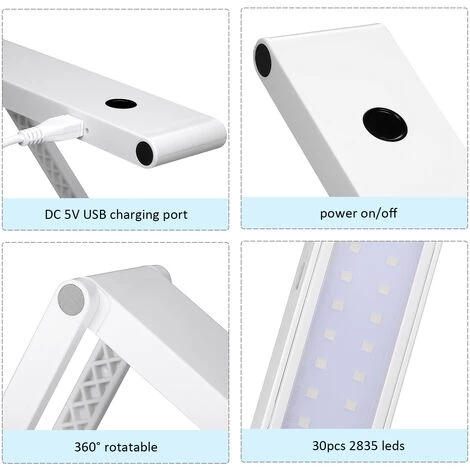 HAPPYSHOPPING Lampe De Table Pliante LED Protection Oculaire USB Lecture Modele D'alimentation Blanche, Charge Directe USB - Charge Directe USB 4 HAPPYSHOPPING Lampe De Table Pliante LED Protection Oculaire USB Lecture Modele D'alimentation Blanche, Charge Directe USB - Charge Directe USB – Image 4