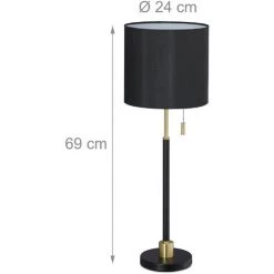 Relaxdays Lampe De Table Avec Interrupteur à Tirette, élégant Abat-jour De Nuit; Douille E27, HxD 69 X 24 Cm; Noir /doré -Lampe Soldes Boutique 26751689 5
