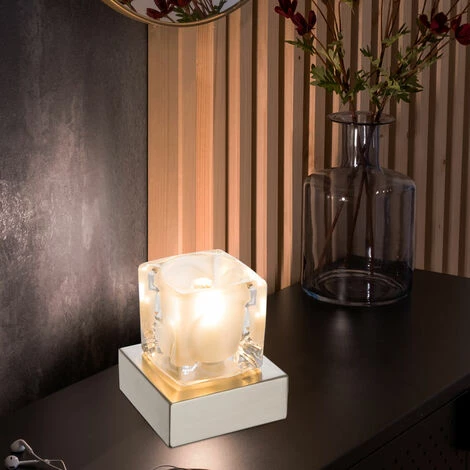 ETC-SHOP Lampe De Chevet Touch Lamp Lampe De Chevet Claire Moderne, Métal Argenté Verre Satiné, 1x LED 3W 210Lm 3000K, HxLxP 10,5x9x9 Cm 2 ETC-SHOP Lampe De Chevet Touch Lamp Lampe De Chevet Claire Moderne, Métal Argenté Verre Satiné, 1x LED 3W 210Lm 3000K, HxLxP 10,5x9x9 Cm – Image 2