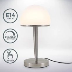B.K.Licht Lampe De Table Abat-jour Verre Graduable Par Variateur Tactile Intégré Dimmable E14 Lampe De Chevet Verre Opale