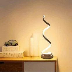 STOEX Lampe De Table Spirale LED , Incurvée Lampe De Bureau LED, 12W Lumière Blanc Chaud, Creative Acrylique LED Lampe De Modélisation Parfaite Pour Chambre à Coucher Salon (blanc)