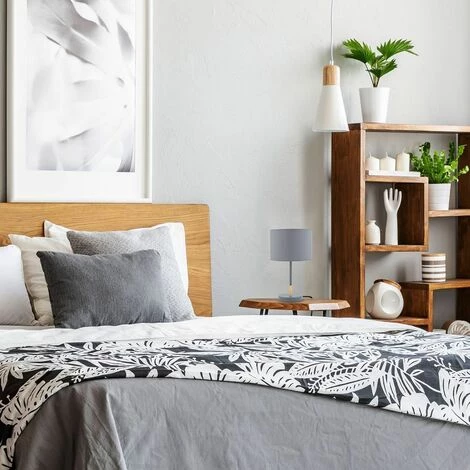 B.K.LICHT Lampe De Table Tissu Gris, Douille E27, Ø 20cm, Interrupteur Câble, Câble De 140cm Lampe De Chevet 4 B.K.LICHT Lampe De Table Tissu Gris, Douille E27, Ø 20cm, Interrupteur Câble, Câble De 140cm Lampe De Chevet – Image 4