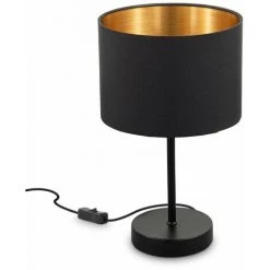 B.K.Licht Lampe De Table, Abat-jour En Tissu Noir-or, Douille E27, Ø 20cm, Interrupteur Câble, Câble De 140cm, Livrée Sans Ampoule, Lampe De Chevet