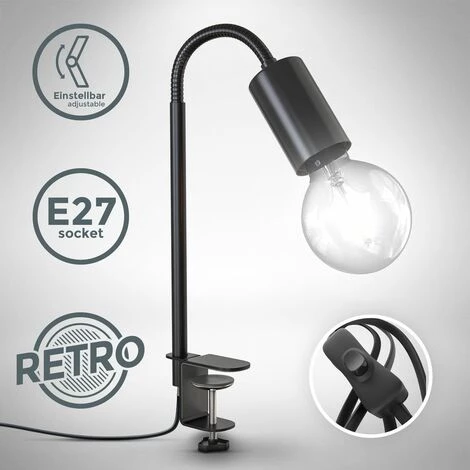 B.K.LICHT Lampe De Lecture Retro Pivotante Avec Interrupteur à Câble I Patte à Vis I E27 I Lampe à Pince Vintage I Métal I Noir 1 B.K.LICHT Lampe De Lecture Retro Pivotante Avec Interrupteur à Câble I Patte à Vis I E27 I Lampe à Pince Vintage I Métal I Noir