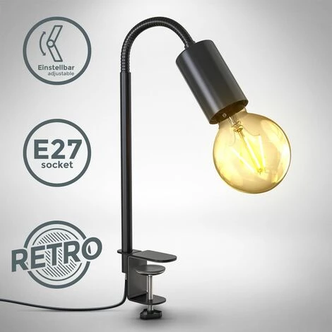 B.K.LICHT Lampe De Lecture Retro Pivotante Avec Interrupteur à Câble I Patte à Vis I E27 I Lampe à Pince Vintage I Métal I Noir 2 B.K.LICHT Lampe De Lecture Retro Pivotante Avec Interrupteur à Câble I Patte à Vis I E27 I Lampe à Pince Vintage I Métal I Noir – Image 2