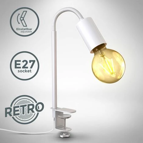 B.K.LICHT Lampe De Lecture Pivotante Retro Industriel Avec Interrupteur à Câble I Patte à Vis I E27 I Lampe à Pince I Métal I Blanc 1 B.K.LICHT Lampe De Lecture Pivotante Retro Industriel Avec Interrupteur à Câble I Patte à Vis I E27 I Lampe à Pince I Métal I Blanc