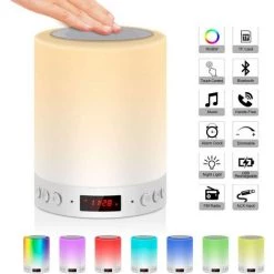 BRIDAY Lampe De Chevet Avec Haut-parleur Bluetooth Avec Radio FM Et Réveil Numérique Avec Horloge Numérique USB Touch Control Veilleuse RGB Changement De Couleur De Carte TF Coloré