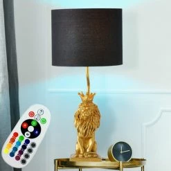 ETC-SHOP Lampe De Table Dimmable Lion Textile Côté Veilleuse Lampe GOLD Télécommande Dans Un Ensemble Comprenant Des Lampes LED RVB -Lampe Soldes Boutique 28969755 4