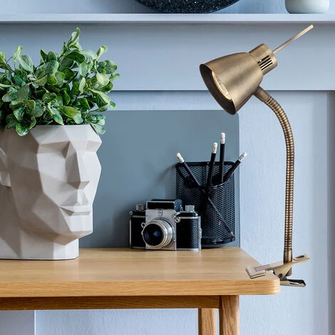 ETC-SHOP Lampe De Chevet Lampe à Pince Lampe De Table En Laiton Antique Lampe De Table Mobile Avec Spot Mobile, Métal, 1x LED 3 Watts 165 Lm, LxlxH 24x24x37,5 Cm 3 ETC-SHOP Lampe De Chevet Lampe à Pince Lampe De Table En Laiton Antique Lampe De Table Mobile Avec Spot Mobile, Métal, 1x LED 3 Watts 165 Lm, LxlxH 24x24x37,5 Cm – Image 3