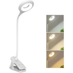 DEVENIRRICHE Lampe De Bureau LED Sans Fil Rechargeable, 3 Couleur Et 3 Intensité Réglables, Lampe De Chevet Tactile Avec Pince Pour Enfants, 28 LEDs, Portable Lampe De Lecture Clipsable Pour Livre Au Lit, Blanche
