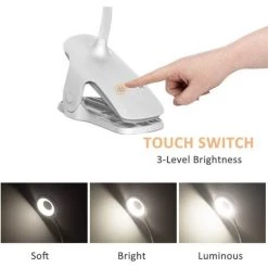 DEVENIRRICHE Lampe De Bureau LED Sans Fil Rechargeable, 3 Couleur Et 3 Intensité Réglables, Lampe De Chevet Tactile Avec Pince Pour Enfants, 28 LEDs, Portable Lampe De Lecture Clipsable Pour Livre Au Lit, Blanche -Lampe Soldes Boutique 30092186 3