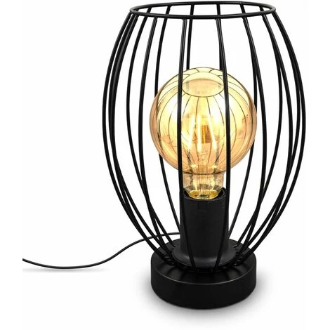B.K.Licht I Lampe De Table Cage Métallique I Douille E27 I Interrupteur à Câble I Lampe De Table Design Industriel Vintage I Hauteur 25,6 Cm I Noir I Livrée Sans Ampoule 2 B.K.Licht I Lampe De Table Cage Métallique I Douille E27 I Interrupteur à Câble I Lampe De Table Design Industriel Vintage I Hauteur 25,6 Cm I Noir I Livrée Sans Ampoule – Image 2