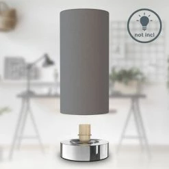 B.K.LICHT Lampe De Table En Tissu Gris I Fonction Tactile I 3 Fois Gradable I E14 I Socle Chromé I Sans Ampoule -Lampe Soldes Boutique 30191586 5
