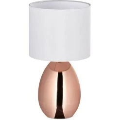 Relaxdays Lampe De Table De Nuit Tactile, Modulable, Moderne, Avec 3 Niveaux, E14, Veilleuse Av. Câble, 33x18 Cm, Cuivré