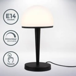 B.K.LICHT Lampe De Table Avec Abat-jour En Verre, Graduable Par Variateur Tactile Intégré Sur 3 Niveaux, Pour Ampoule E14 (non Fournie), Lampe De Chevet, Verre Opale