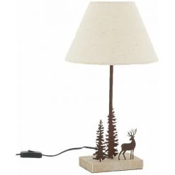 AUBRY GASPARD Lampe En Métal Et Bois Cerf Et Sapins Beige - Beige