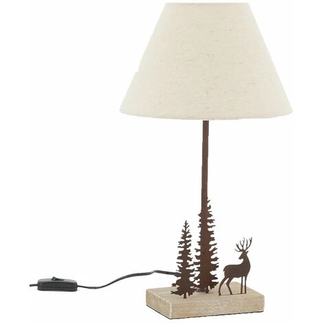 AUBRY GASPARD Lampe En Métal Et Bois Cerf Et Sapins Beige - Beige 1 AUBRY GASPARD Lampe En Métal Et Bois Cerf Et Sapins Beige - Beige