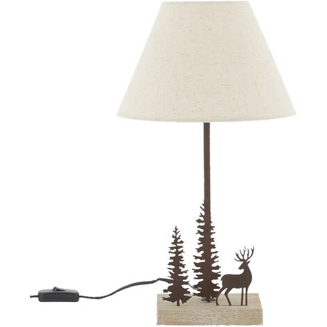 AUBRY GASPARD Lampe En Métal Et Bois Cerf Et Sapins Beige - Beige 3 AUBRY GASPARD Lampe En Métal Et Bois Cerf Et Sapins Beige - Beige – Image 3