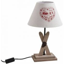 AUBRY GASPARD Lampe Avec Pied En Bois Décor Ski Multicolore - Rouge