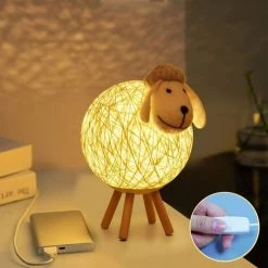 GOECO Veilleuse LED, Mouton Lampe De Chevet En Rotin, Veilleuse Enfant Projecteur, Lampe Nuit LED Pour Chambre, Chambre Bébé, Salon, Cadeau, 110cm USB/Interrupteur Poussoir