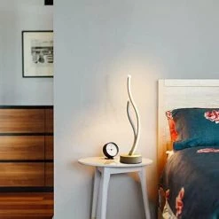 Goeco LED Lampe De Bureau, Lampe De Table Incurvée Moderne 20W, Lampe De Chevet De Lecture De Nuit 3000K Pour Chambre à Coucher -Lampe Soldes Boutique 32827095 5