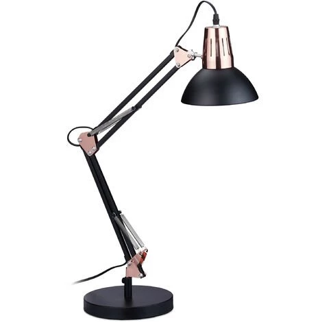 Relaxdays Lampe De Bureau Rétro, Abat-jour Inclinable, Bras Articulé, E27, éclairage, Métal, Noir/cuivre 2 Relaxdays Lampe De Bureau Rétro, Abat-jour Inclinable, Bras Articulé, E27, éclairage, Métal, Noir/cuivre – Image 2