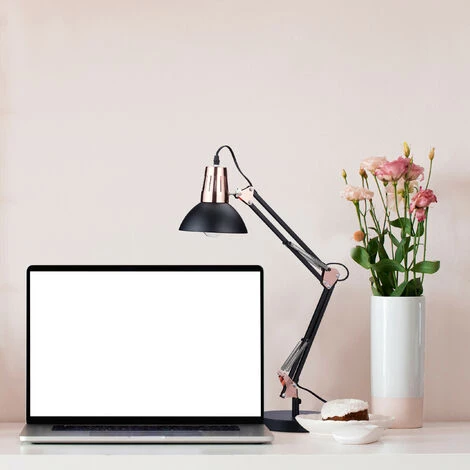 Relaxdays Lampe De Bureau Rétro, Abat-jour Inclinable, Bras Articulé, E27, éclairage, Métal, Noir/cuivre 3 Relaxdays Lampe De Bureau Rétro, Abat-jour Inclinable, Bras Articulé, E27, éclairage, Métal, Noir/cuivre – Image 3