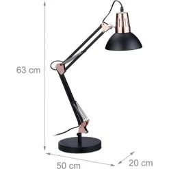 Relaxdays Lampe De Bureau Rétro, Abat-jour Inclinable, Bras Articulé, E27, éclairage, Métal, Noir/cuivre 9 Relaxdays Lampe De Bureau Rétro, Abat-jour Inclinable, Bras Articulé, E27, éclairage, Métal, Noir/cuivre -Lampe Soldes Boutique 34179525 5