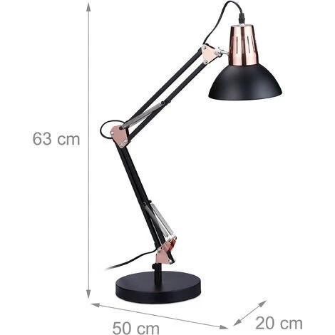 Relaxdays Lampe De Bureau Rétro, Abat-jour Inclinable, Bras Articulé, E27, éclairage, Métal, Noir/cuivre 5 Relaxdays Lampe De Bureau Rétro, Abat-jour Inclinable, Bras Articulé, E27, éclairage, Métal, Noir/cuivre – Image 5