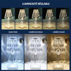 ASUPERMALL Usb Lampe De Table En Diamant Acrylique 3 Couleurs D'Éclairage Avec Luminosité Réglable Cristal De Chevet Veilleuse Décorative Chambre Lampe De Chevet, Pas De Batterie, Ne Peut Pas Stocker L'Électricité - Pas De Batterie, Ne Peut Pas Stocker L'Électricité -Lampe Soldes Boutique 34186348 5