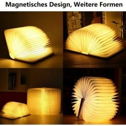 DEVENIRRICHE Lampe De Livre Pliante En Bois, Lampes De Livre à LED Magnétiques, Lumières Décoratives / Veilleuse, Lampe De Bureau Rechargeable USB, Cadeau Idéal Pour Les Femmes / Parents / Enfants (érable Blanc)