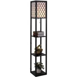HOMCOM Lampadaire étagère Lampe étagère 26L X 26l X 160H Cm 3 étagères 4 Niveaux MDF Noir Motif Nid D'abeille