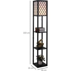 HOMCOM Lampadaire étagère Lampe étagère 26L X 26l X 160H Cm 3 étagères 4 Niveaux MDF Noir Motif Nid D'abeille -Lampe Soldes Boutique 34599309 3