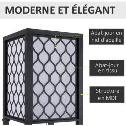 HOMCOM Lampadaire étagère Lampe étagère 26L X 26l X 160H Cm 3 étagères 4 Niveaux MDF Noir Motif Nid D'abeille -Lampe Soldes Boutique 34599309 4