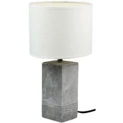 COREP Lampe A Poser Socle Beton Abat Jour Tissu Blanc Luminaire Design Salon Chambre