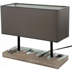 COREP Lampe à Poser Design New York Pied Bois Abat Jour Tissu Chevet Salon