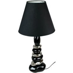 COREP Lampe A Poser Pied Céramique Galets Noir Et Argent Luminaire Salon Bureau