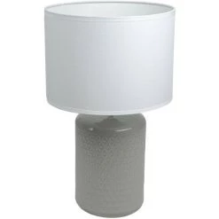COREP Lampe à Poser Pied En Ceramique Taupe Abat Jour Coton Blanc Deco Ananas