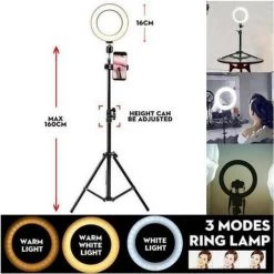 Aqrau Anneau Lumineux à DEL De 6 Pouces Avec Support De Hauteur Réglable De 1,6 Mètre / Trois Modes D'éclairage à DEL