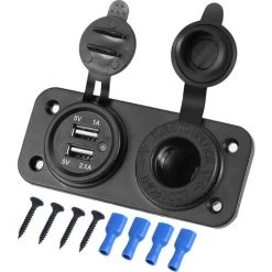 ABCRITAL Adaptateur Chargeur Allume Cigare Avec Prise Double Prise Usb Connexion Voiture, Camion, Moto 12V Noir