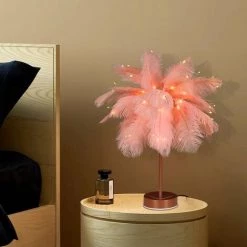 GOECO Plume Veilleuse Télécommande Lampe De Table USB/AA Créatif Plume Abat-jour Pour Mariage Salon Chambre Décoration: -Lampe Soldes Boutique 36835009 3
