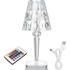 ASUPERMALL Lampe De Table En Diamant Acrylique Telecommande Et Commande Tactile Disponibles 16 Couleurs D'Eclairage Differentes Avec Luminosite Reglable 4 Modes Lampe De Chevet En Cristal Rechargeable Usb Lampe De Table De Chevet Decorative Pour Chambre, Rechargeabl