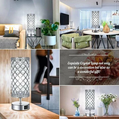 Lampe De Table En Cristal Goeco K9, Lampe De Table Décorative Tactile E26 Double Chargement USB (ampoule Incluse) 2 Lampe De Table En Cristal Goeco K9, Lampe De Table Décorative Tactile E26 Double Chargement USB (ampoule Incluse) – Image 2