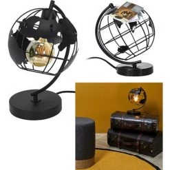 LAMPE A POSER METAL NOIR GLOBE