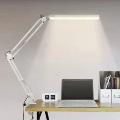 BEARSU Lampe De Bureau LED, 14W Lampe De Table Architecte Pliable Avec Pince, 10 Niveaux De Luminosité X 3 Modes De Couleur, Lampe De Table Réglable, Protection Des Yeux, 5V/2A CE Adaptateur Incluse