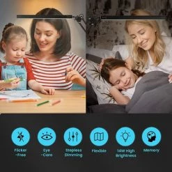 BEARSU Lampe De Bureau LED, 14W Lampe De Table Architecte Pliable Avec Pince, 10 Niveaux De Luminosité X 3 Modes De Couleur, Lampe De Table Réglable, Protection Des Yeux, 5V/2A CE Adaptateur Incluse -Lampe Soldes Boutique 37981895 4